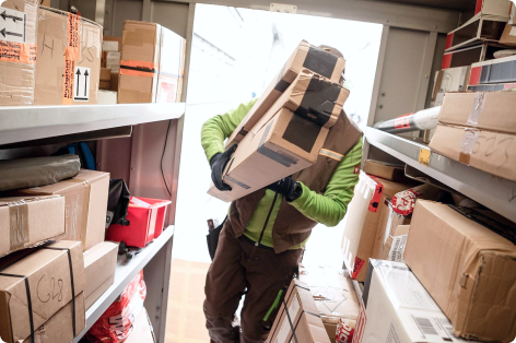 Parcel carrier putting parcels in storage room
